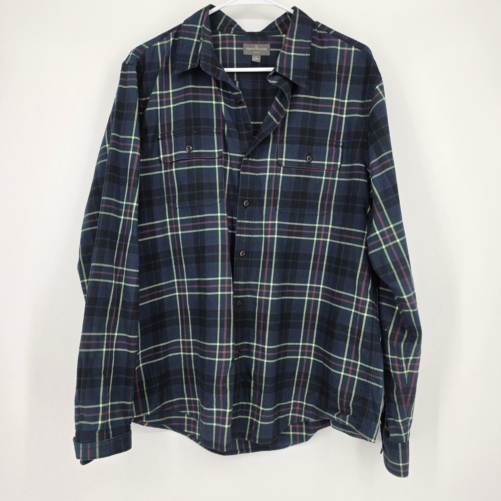 L.L. Bean Signature Slim Fit Plaid Shirt Large Navy Blue Gorpcore Preppy